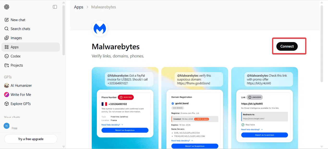 Connectez Malwarebytes à Chatgpt