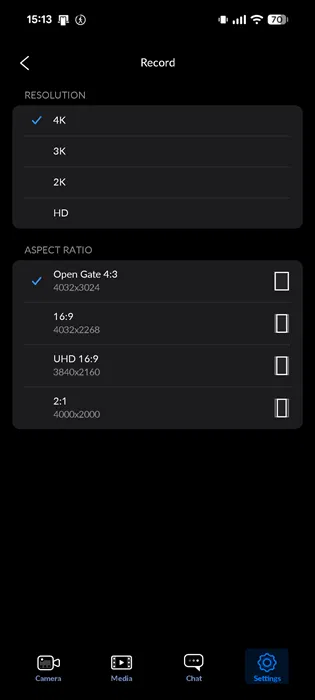 Filmer une vidéo cinématographique Android Blackmagic définit une nouvelle résolution