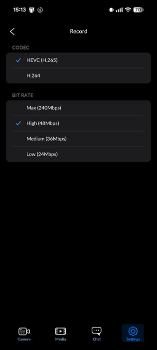 Filmer des vidéos cinématographiques Android Blackmagic Bitrate
