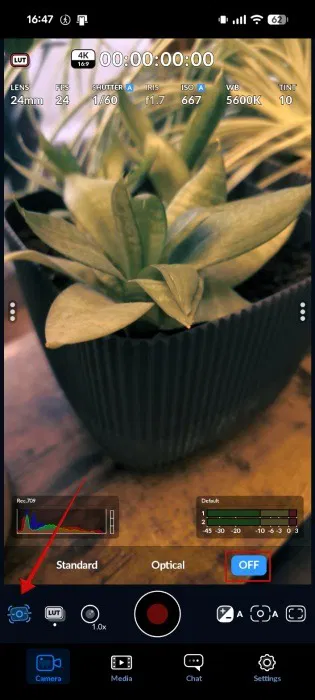 Désactiver la stabilisation vidéo dans l'application Blackmagic Camera sur Android. 