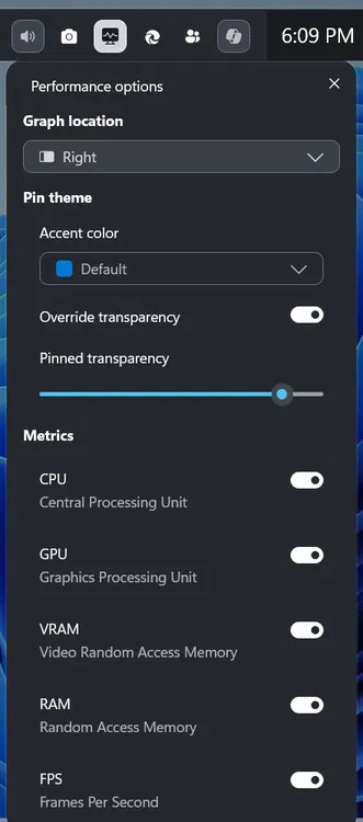 Paramètres de performances de la barre de jeu