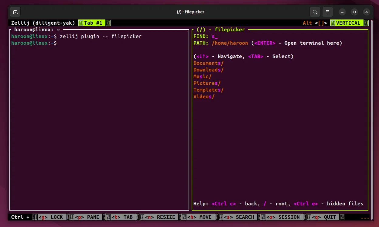 Sélecteur de fichiers Zellij