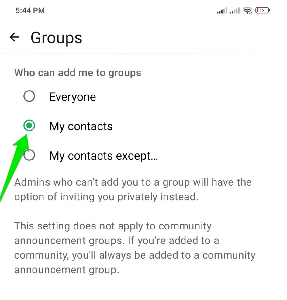 Sélection de Mes contacts pour les groupes