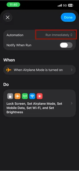 Exécution du mode avion sur iPhone
