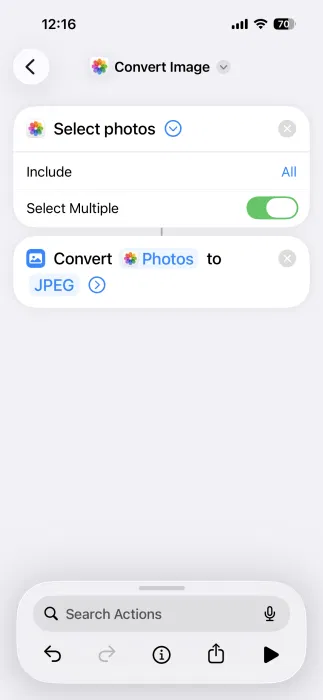Vérification des raccourcis Heic Iphone Actions multiples