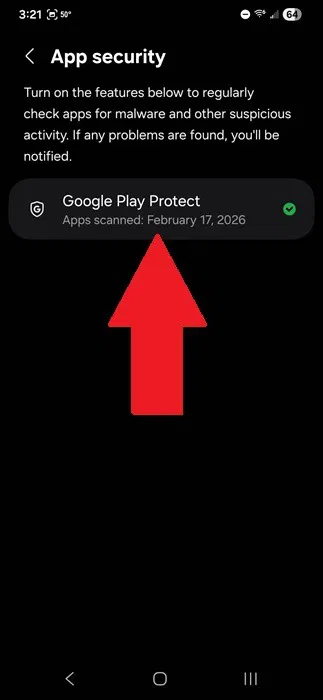 Activation de Google Play Protect pour éviter les faux antivirus Android.