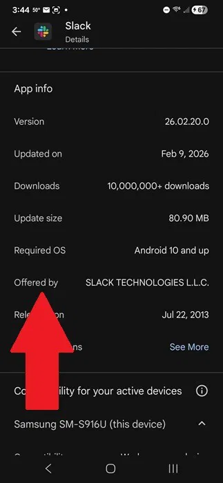 Vérification du nom du développeur de l'application.