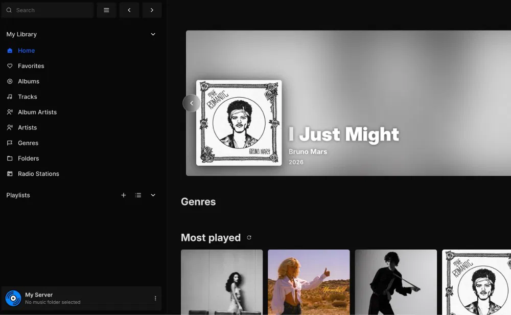 Page d'accueil de Feishin