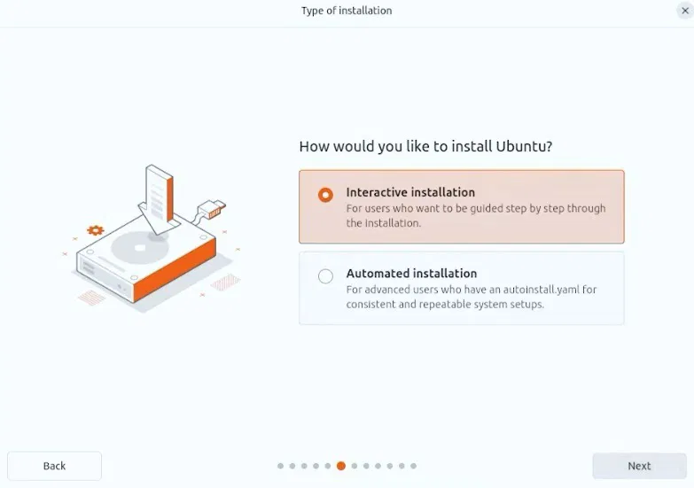 Utilisation de l'installation interactive pour installer Ubuntu.