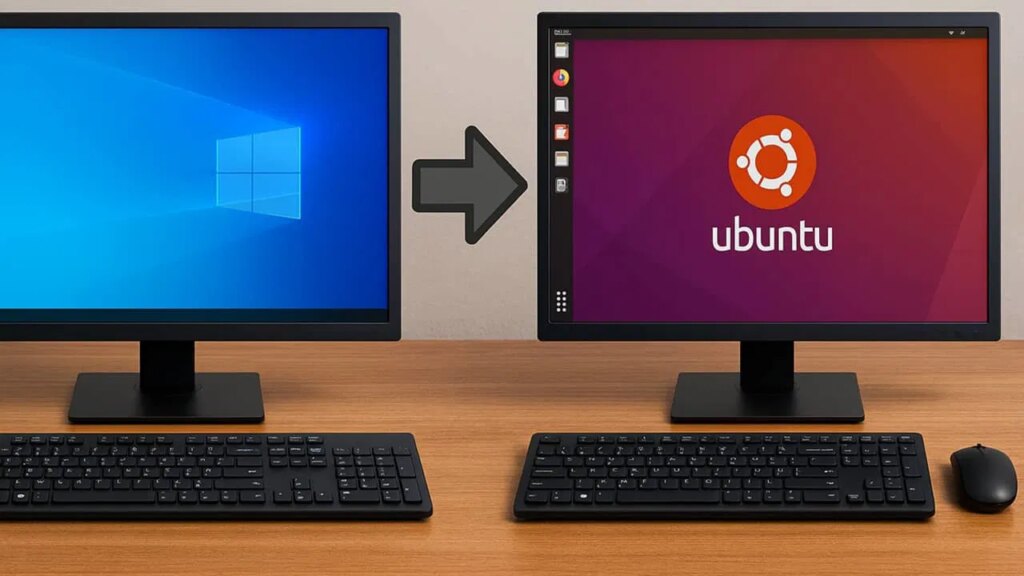 A Windows PC and an Ubuntu computer sitting side by side.