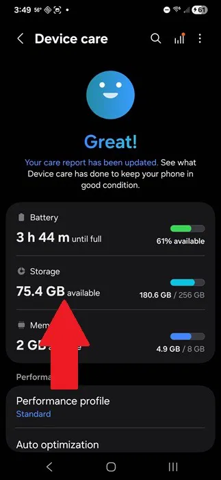 Accéder au stockage Samsung Galaxy.