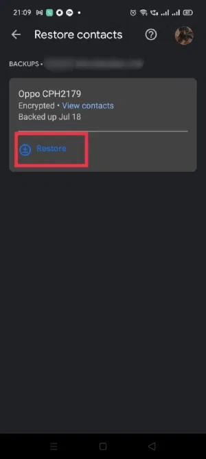 Récupérer les numéros supprimés Android Paramètres Android Restaurer les contacts