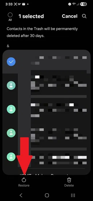 Restauration des contacts supprimés sur Android sur Samsung Galaxy.