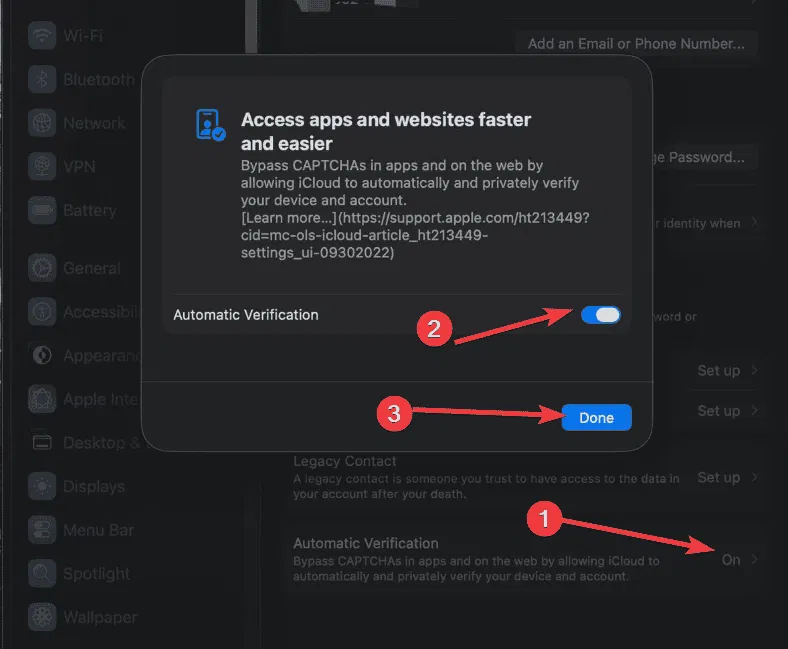 Vérification automatique Mac