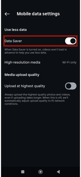 Économiseur de données Android Instagram