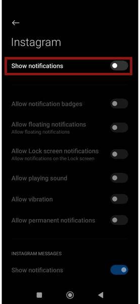 Paramètres Android Désactiver les notifications Instagram