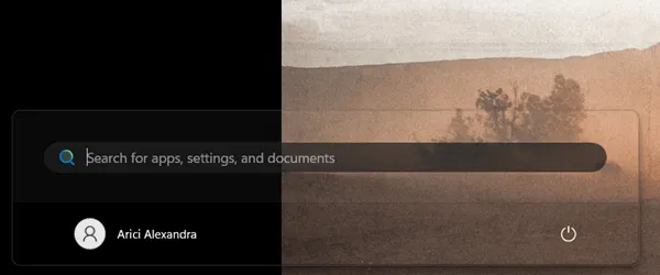 Vue du menu Démarrer transparent sur un appareil Windows.