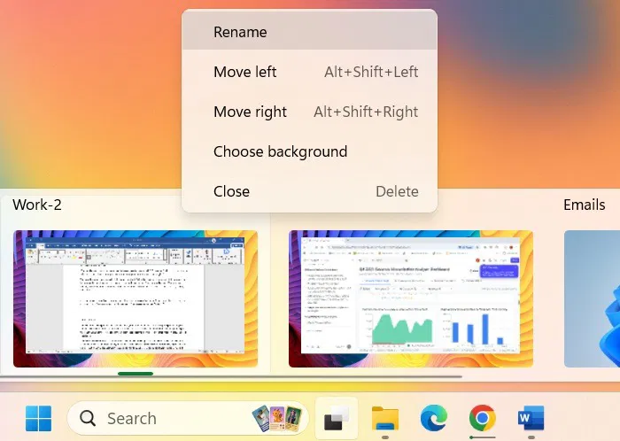Renommer un bureau virtuel sous Windows 11.