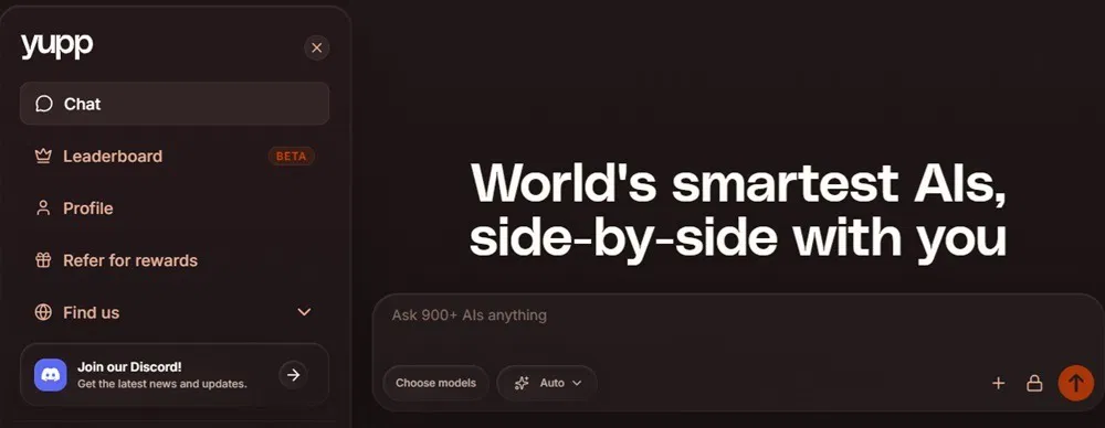 La page d'accueil de Yupp pour tester différents modèles d'IA.