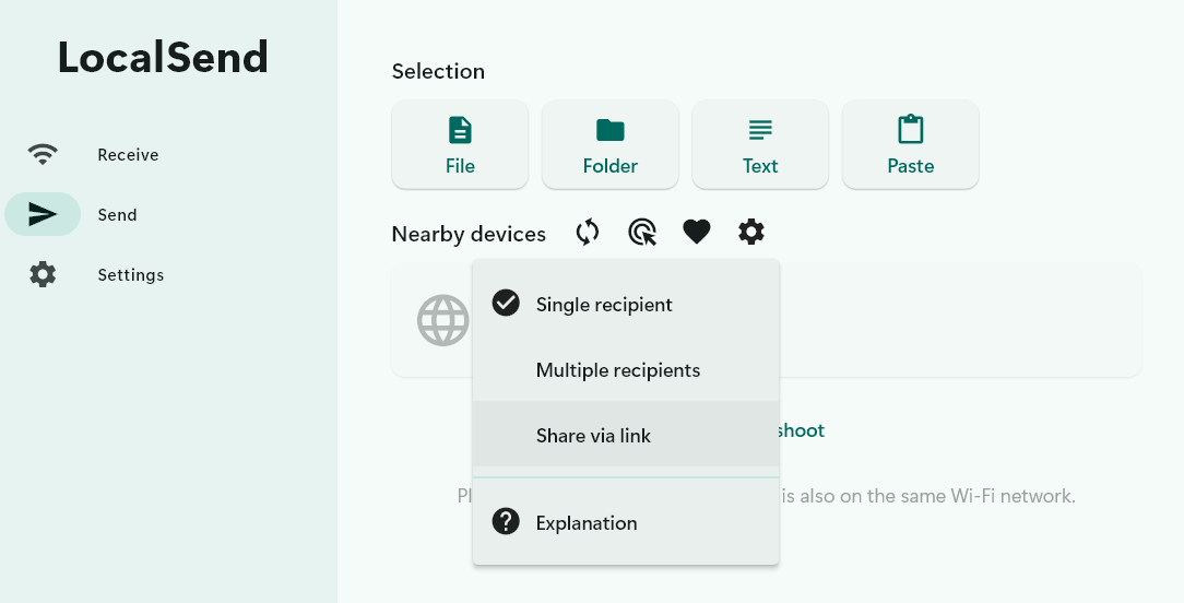 Partager via un lien Localsend