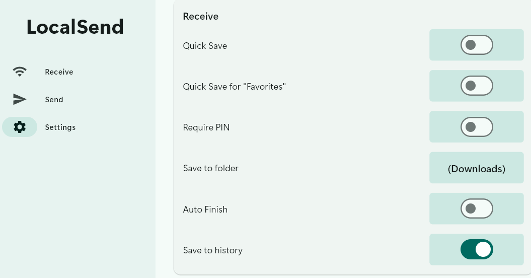 Fonctionnalité de sauvegarde rapide Localsend