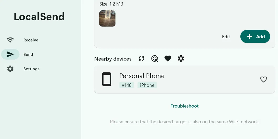 Sélection d'un appareil à proximité dans la liste