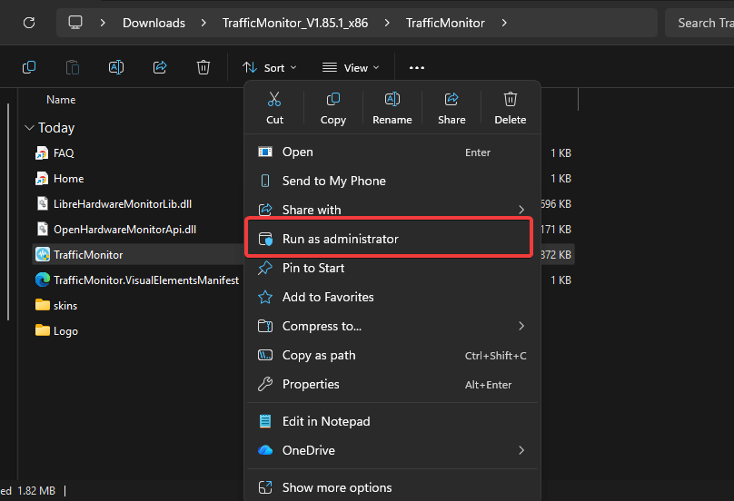 Exécutez Trafficmonitor en tant qu'administrateur