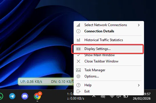 Paramètres d'affichage Moniteur de trafic