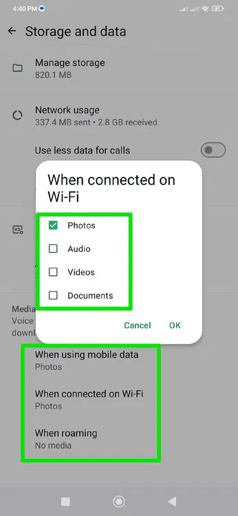 Arrêt du téléchargement automatique dans WhatsApp
