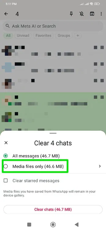Sélection des données à effacer