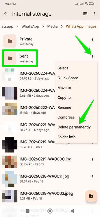 Supprimer le dossier envoyé par WhatsApp