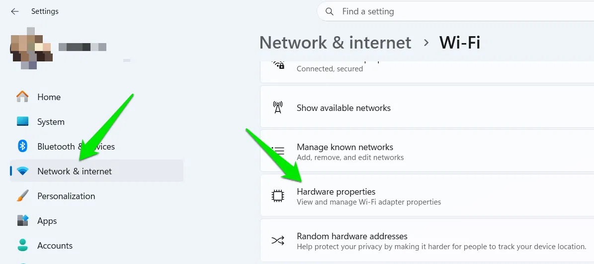Propriétés matérielles Windows dans les paramètres