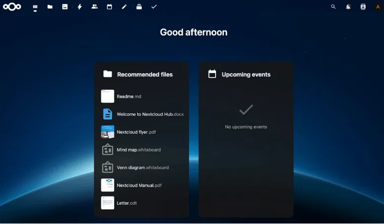 Tableau de bord Nextcloud Aio