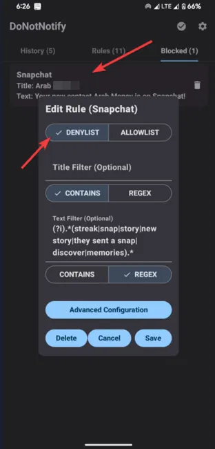 Liste de refus d'ensemble de règles