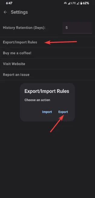 Exporter sans notification