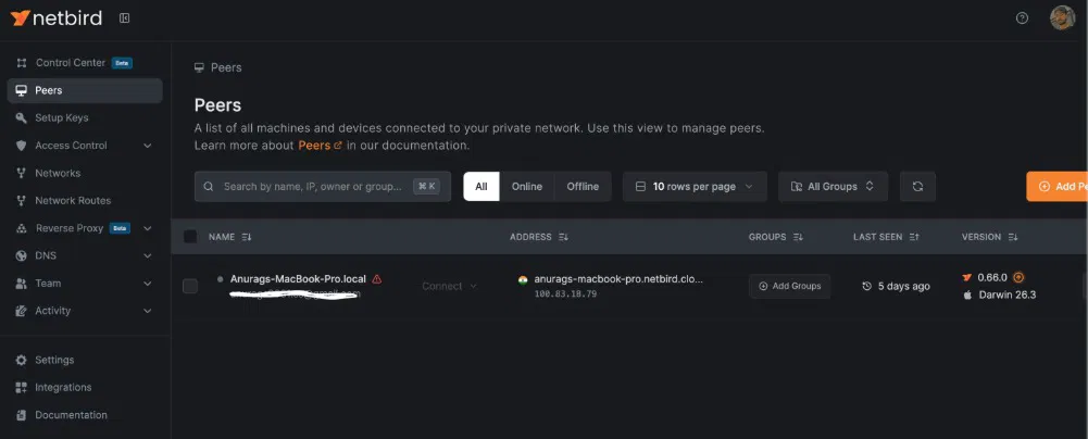 Section Peers Netbird