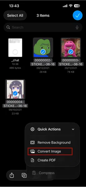 Convertir l'image des fichiers Ios Whatsapp