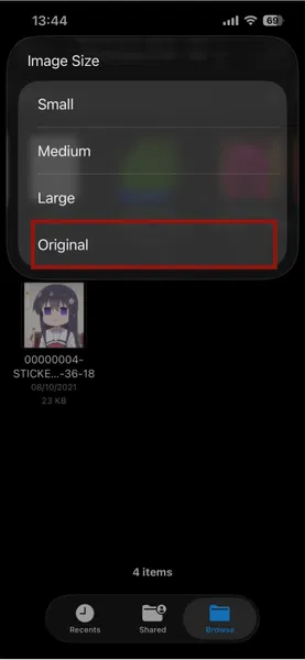 Taille de l'image des fichiers Ios Whatsapp