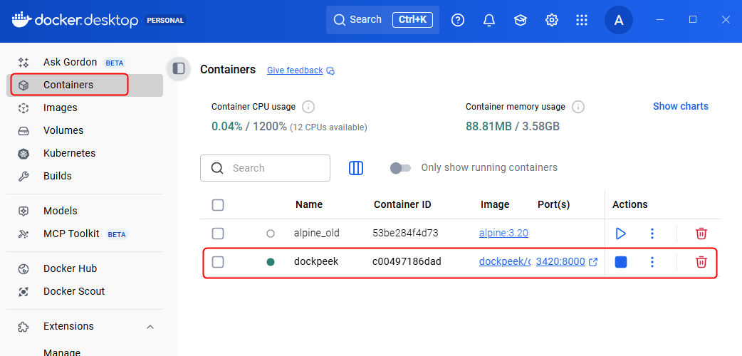 Vérifier le conteneur en cours d'exécution