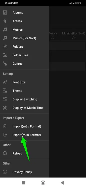 Exportation d'une liste de lecture