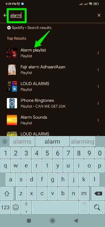 Recherche de liste de lecture Spotify affichant des listes de lecture