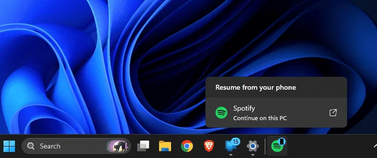 Badge de la barre des tâches de reprise sur plusieurs appareils