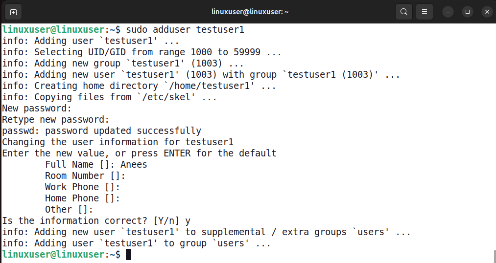 Créer un utilisateur à l'aide d'Adduser