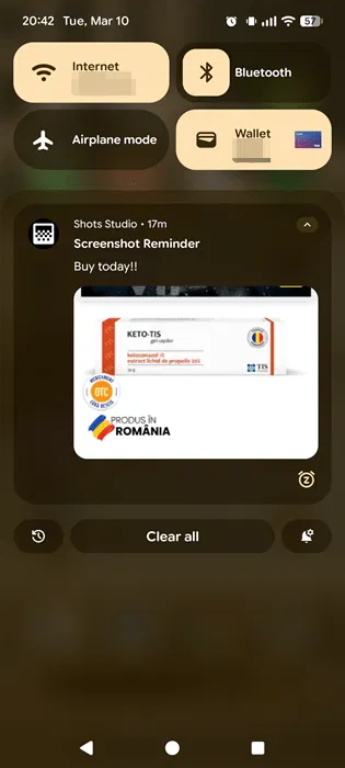 Organiser le rappel de désordre de capture d'écran Android