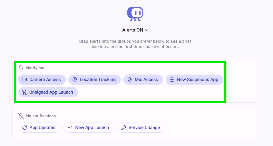 Configuration des alertes dans AppControl