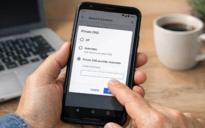 Person setting up a private DNS on Android to block ads.