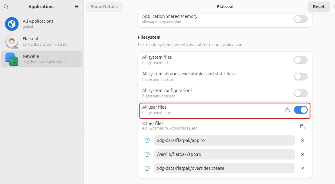 Définir les autorisations Newelle