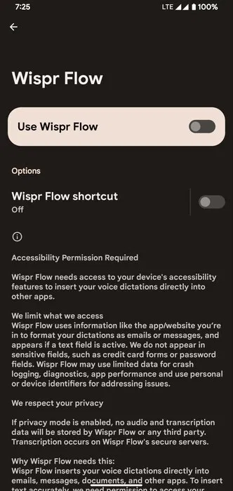 Activer le flux Wispr d’autorisation d’accessibilité