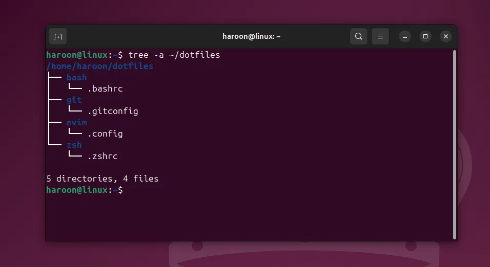 Structure des Dotfiles après l'organisation avec Stow