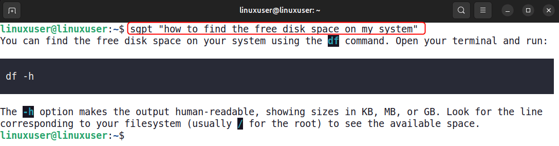 Aide sur les commandes avec Sgpt